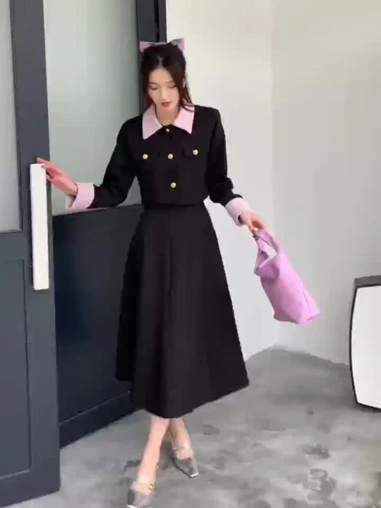 Insozkdg Autumn High Quality Ensemble Femme 2 Piece Sets Women Outfits Fashion Short Jacket Coat + Pleated Skirt Two Piece Set