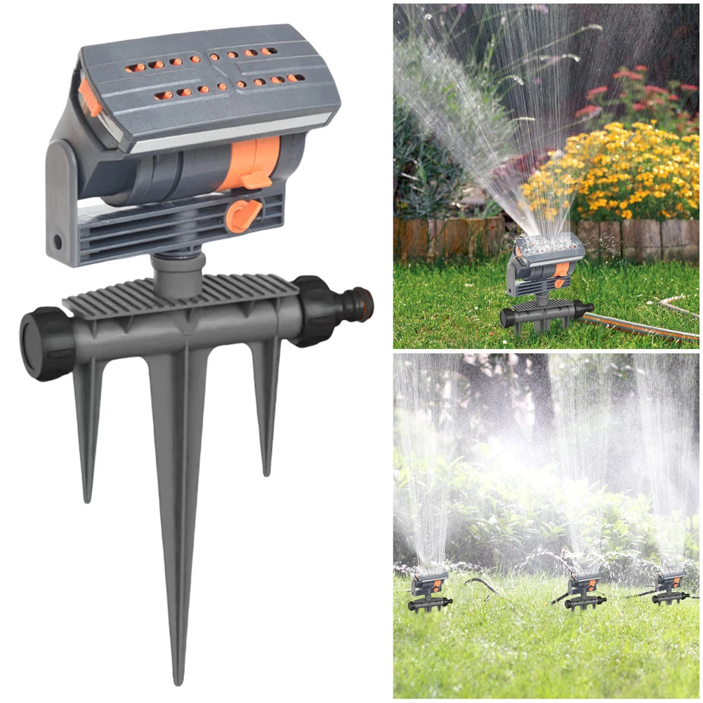 Mini Oscillating Sprinkler Adjustable Automatic Garden Sprinkler 16 Holes Rotating Lawn Sprinkler for Outdoor Yard Garden