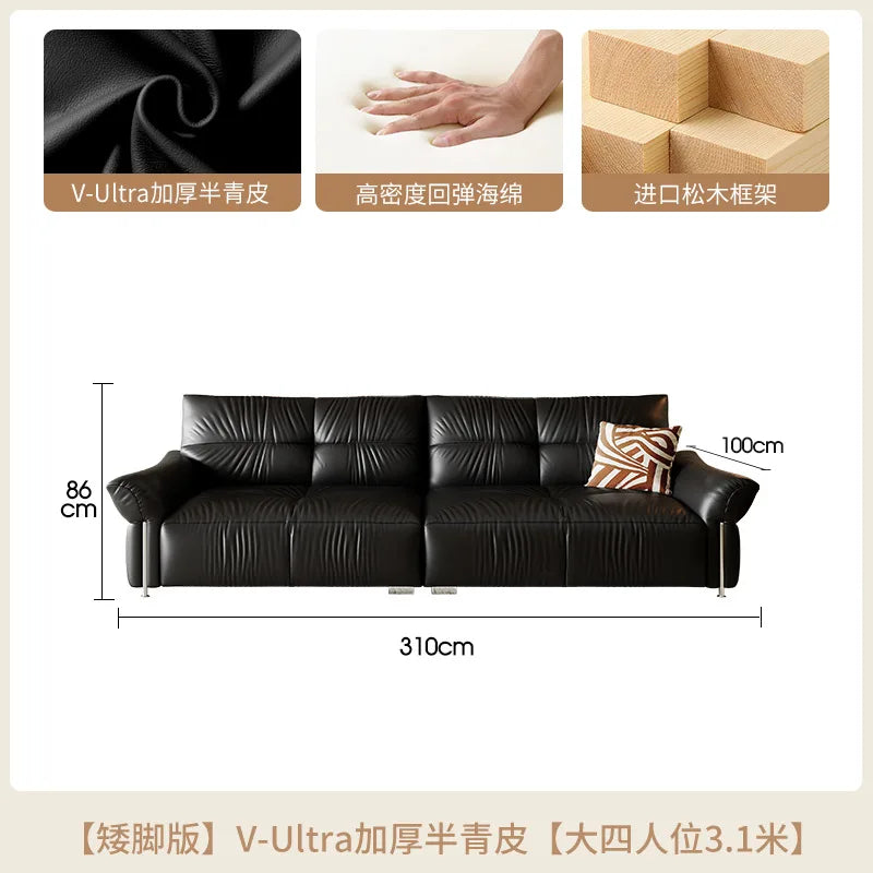 Leather sofa living room French retro style first layer cowhide high backrest cloud sofa antique style