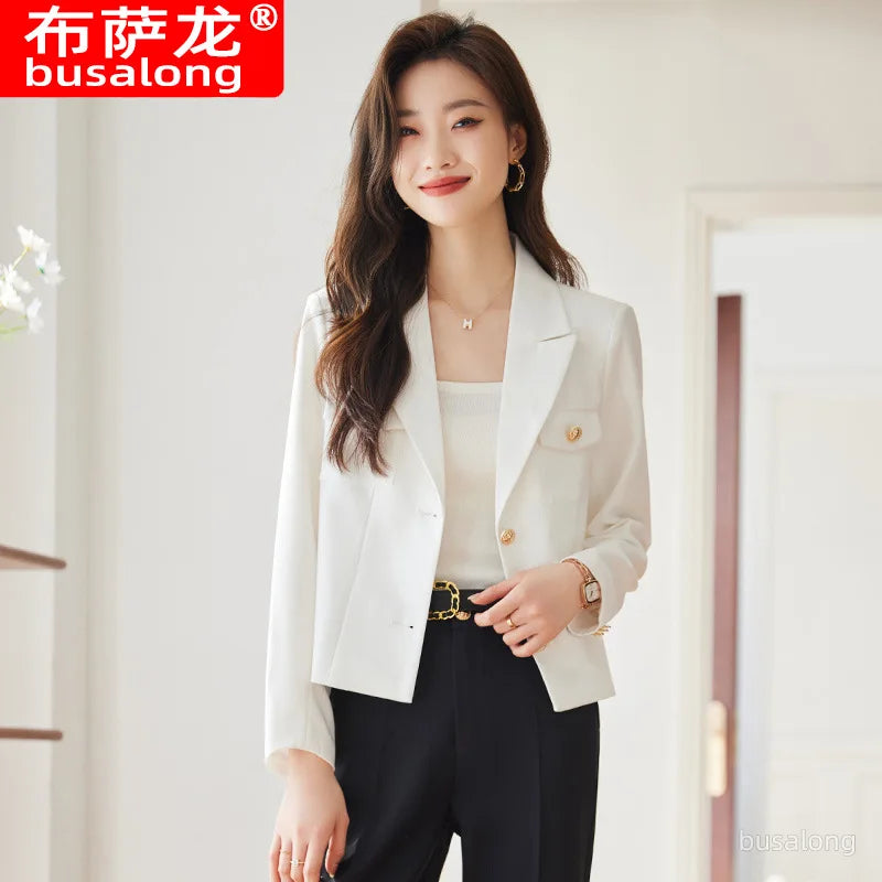 Long Sleeve Blazer Women's Professional Suit Spring Autumn Elegant Slim Fit Fashion Set Women's Workwear Business Formal Wear