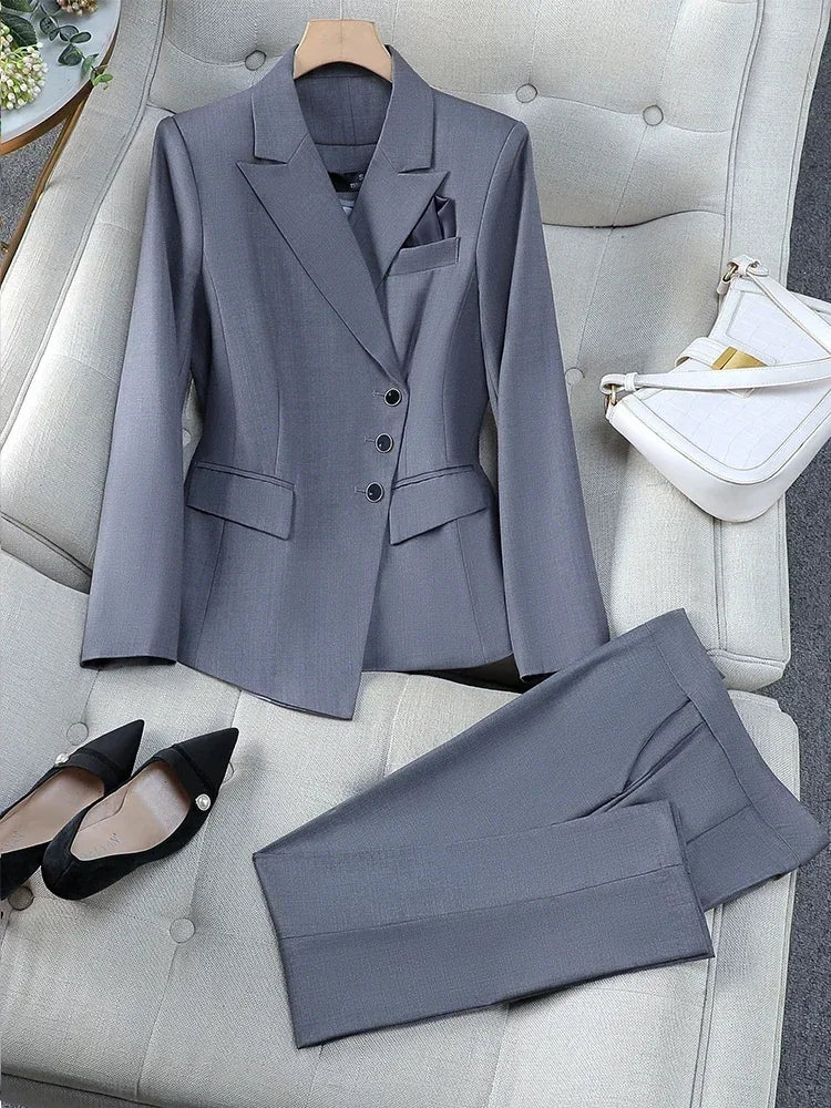 2025 New All Season Elegant 2 Piece Set for Women Pants with Single Breasted Zipper Casual Shirt Sleeve Office Business Workwea