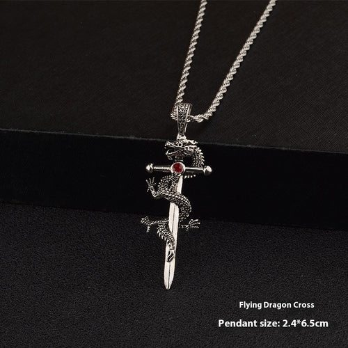 Fashion Jewelry Dragon Sword Pendant Necklace Paved Black Color