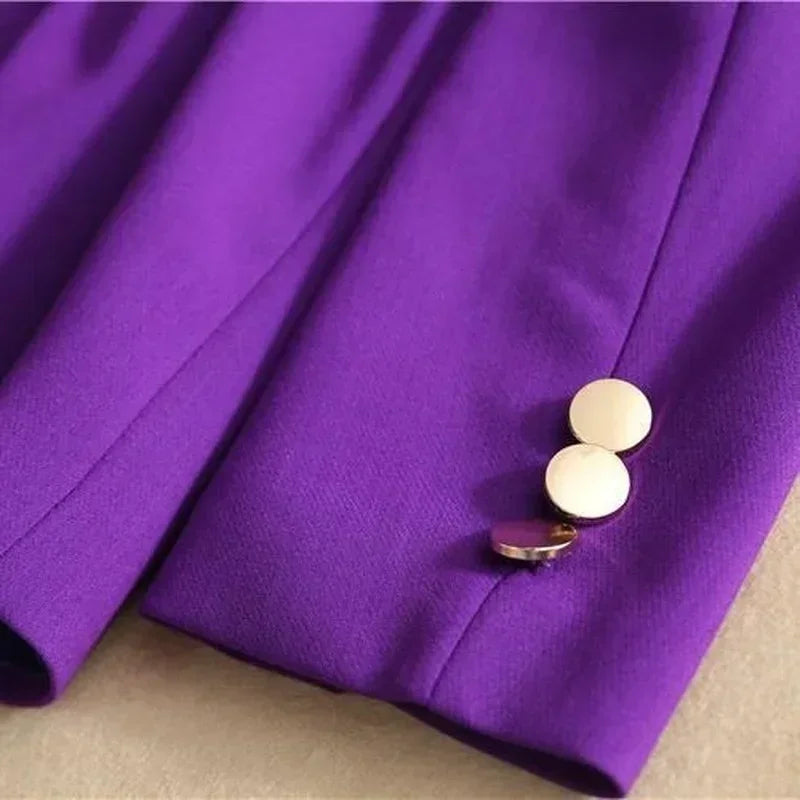 Two Piece Formal Suits Fashion Suit Office Ladies Women's Pantsuit Purple Business Classic with Belt Blazer Straight Pants Set