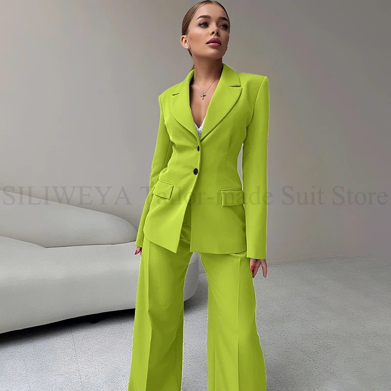 2024 Elegant Women Suit Two Piece Jacket Pants Single Breasted Female Clothing Slim Fit Formal Office Lady Wear Blazer Set