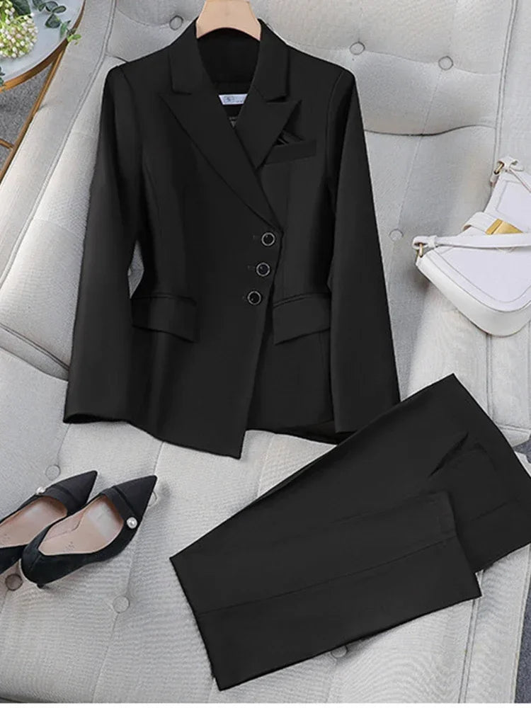2025 New All Season Elegant 2 Piece Set for Women Pants with Single Breasted Zipper Casual Shirt Sleeve Office Business Workwea