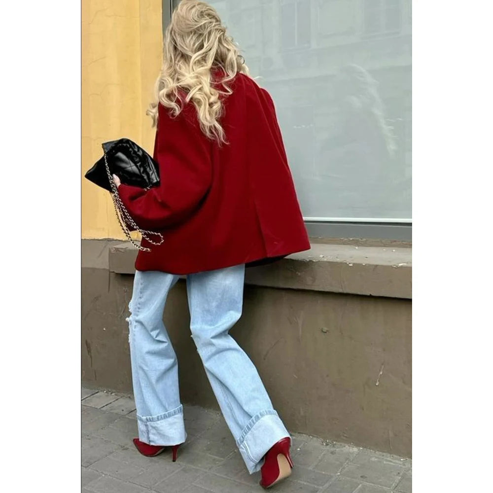 Comfortable Women's Pant Sets Stretch 2 Piece(Blazer+ Denim Pants) Single Button Daily Office Wear Business Casual Outfit