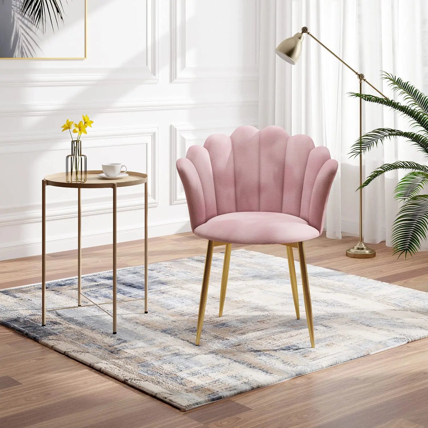 Modern Armchair Tub Chair, Velvet Vanity Dressing Table Chair with Curved High Back and Gold Plating Metal Legs for Bedroom, Liv