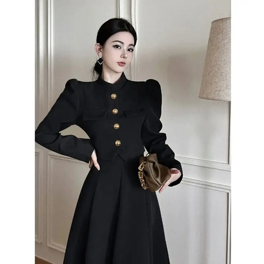 Insozkdg Elegant Long Skirt Set Women Korean Fashion Vintage Office Lady Chic Formal Occasion Casual Slim Evening Two Piece Suit