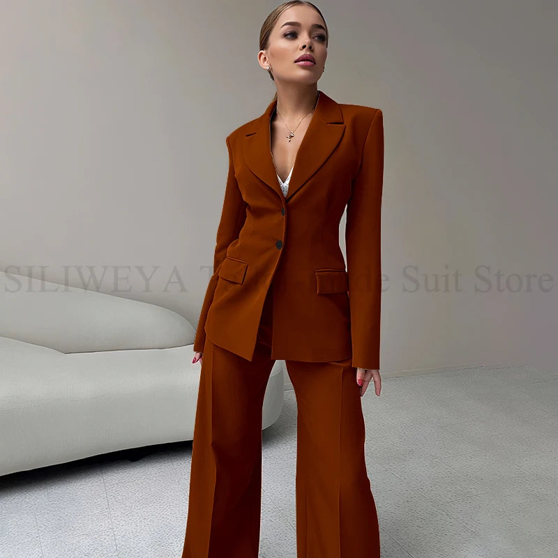 2024 Elegant Women Suit Two Piece Jacket Pants Single Breasted Female Clothing Slim Fit Formal Office Lady Wear Blazer Set