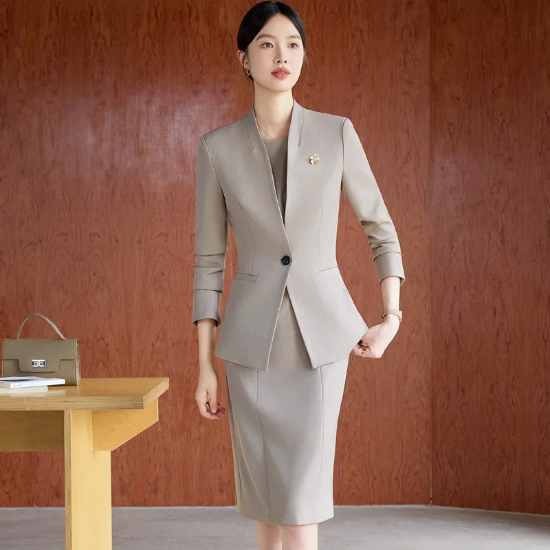 Formal Women Business Suits OL Styles Office Ladies Spring Autumn with Tops and Dress Career Interview Outfits Clothing Sets