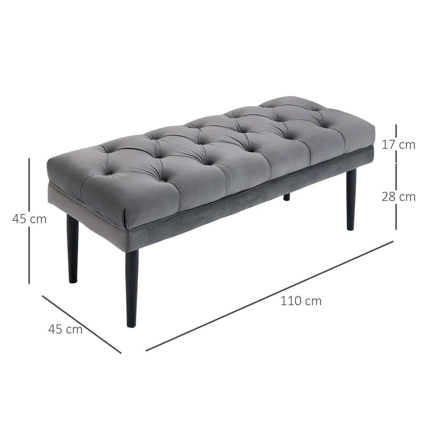 HOMCOM Bed End Bench Button Tufted Upholstered Window Seat for Living Room Grey