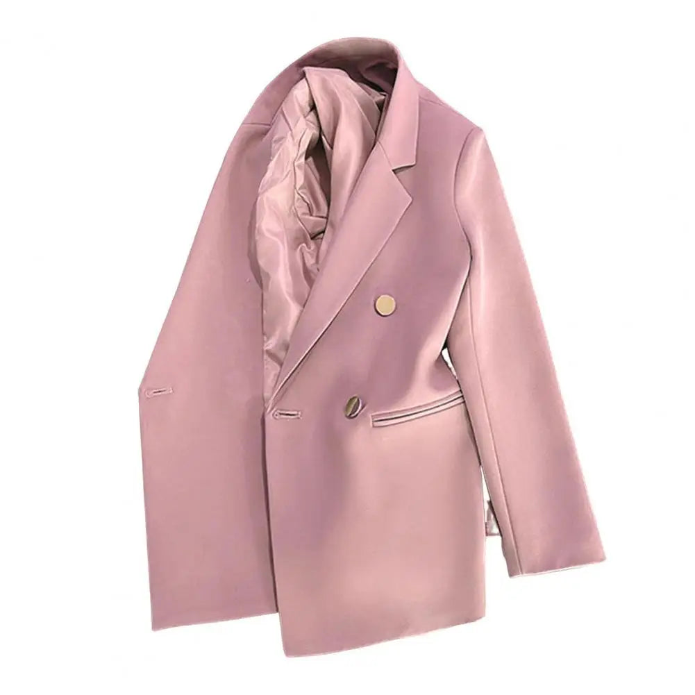 Commuting Style Suit Coat Elegant Lapel Double Breasted Suit Coat for Men Business Outwear with Pockets Solid Color Spring