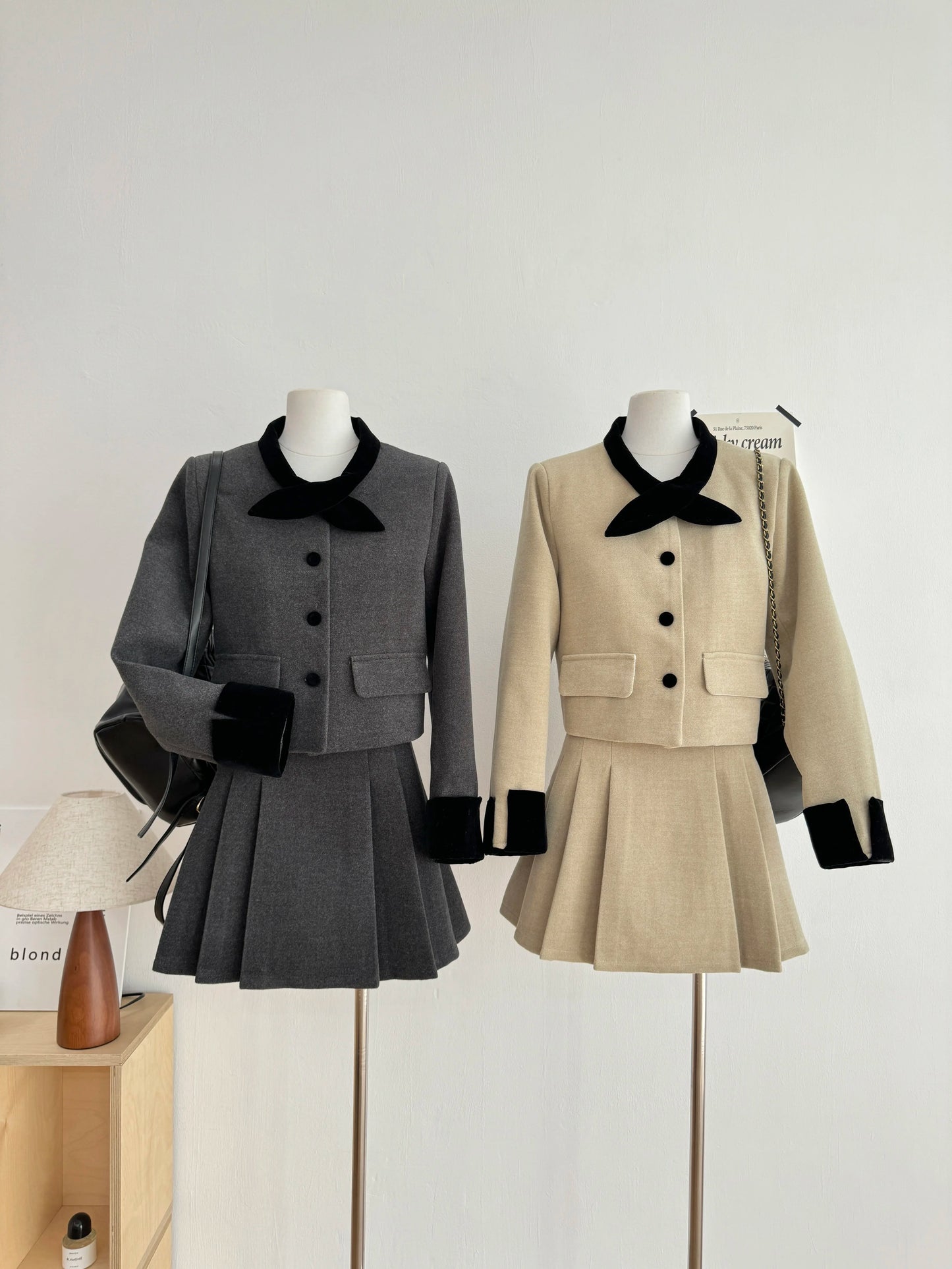 Korean Tweed & Down Skirt Set 2024 Winter Women's Two-Piece Outfit Bow Detail Rich Girl Aesthetic Dress Suit Y2k High Quality