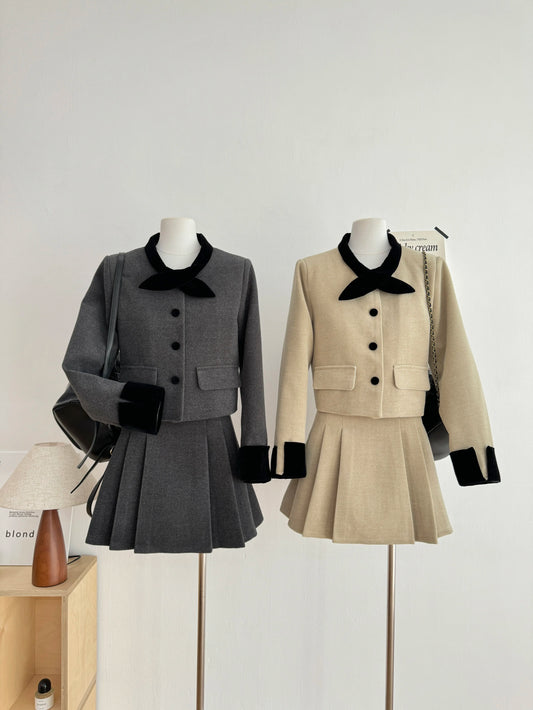 Korean Tweed & Down Skirt Set 2024 Winter Women's Two-Piece Outfit Bow Detail Rich Girl Aesthetic Dress Suit Y2k High Quality