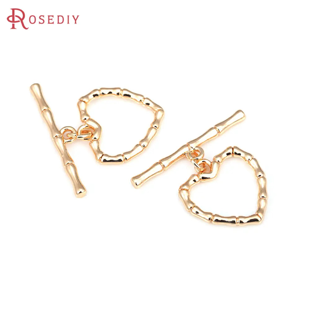 18K Gold Color Brass Round Shape Heart O Toggle Clasps Bracelet Connect Clasps Diy Jewelry Making Supplies Accessories for Women