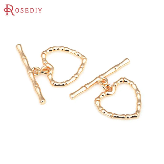 18K Gold Color Brass Round Shape Heart O Toggle Clasps Bracelet Connect Clasps Diy Jewelry Making Supplies Accessories for Women