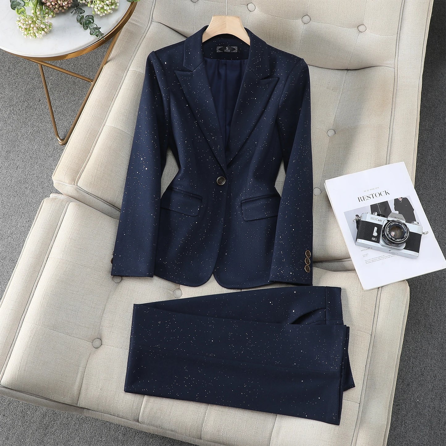 ZJYT Autumn Winter Women's Blazer and Pant Sets 2 Piece Outfit Office Lady Turn Down Collar Jacket Trousers Suit Plus Size 3XL