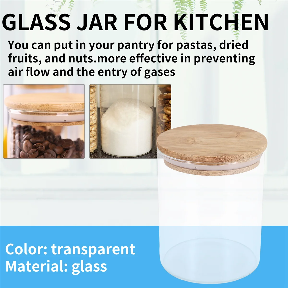 A11I Glass Food Storage Containers with Lids Large Glass Food Storage Jars for Coffee Bar Tea Sugar (27 FL OZ)