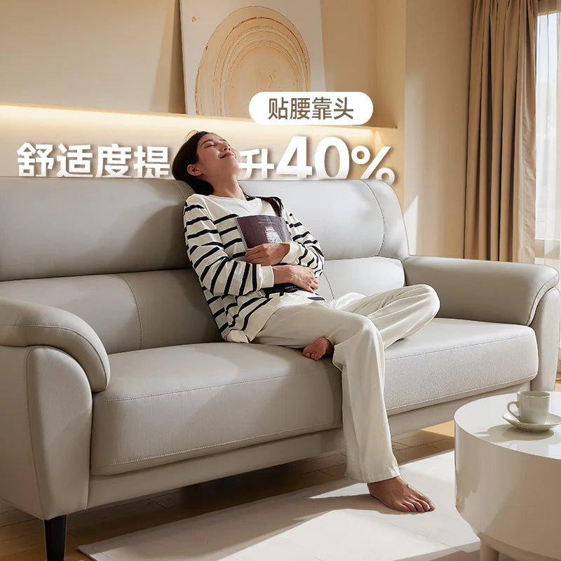 Leather sofa small apartment double first layer cowhide simple three-person sofa living room