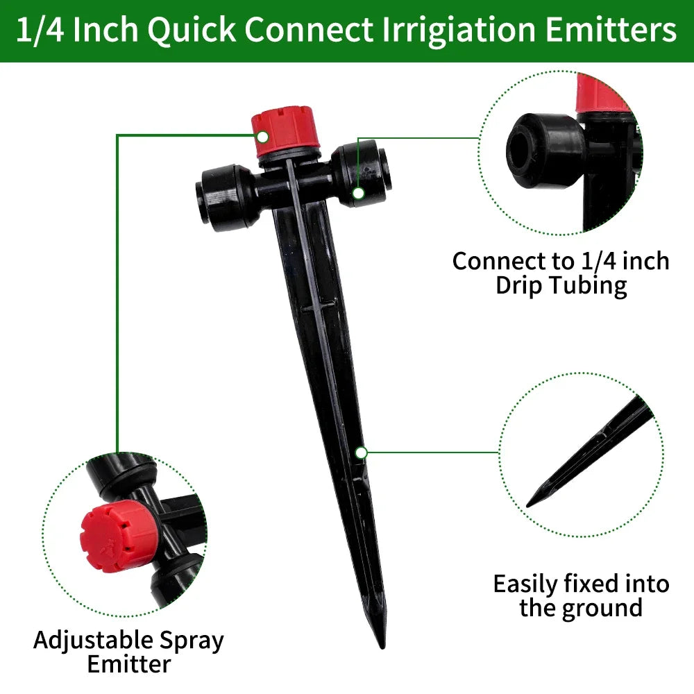 Push-to-Fit Drip Irrigation Emitters for 1/4" Drip Irrigation Tubing, Adjustable 360 Degree Water Flow Drippers Sprayer
