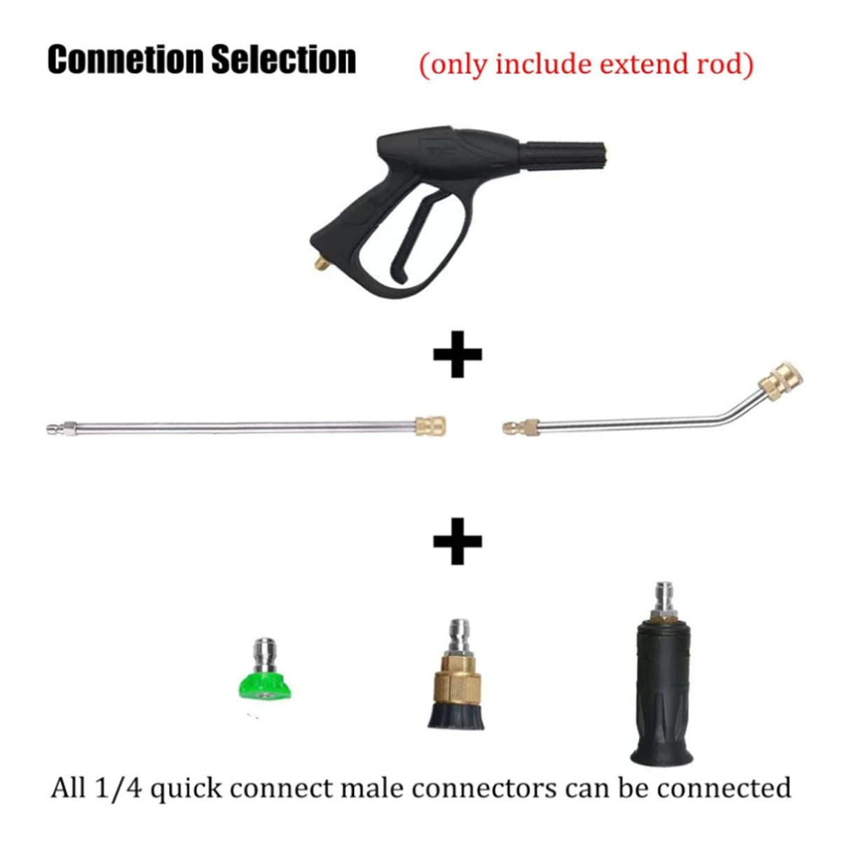 Cleaning Machine Spray Gun, 4000psi, Stainless Steel Car Wash High Pressure Water Gun 1/4 Quick Plug Extension