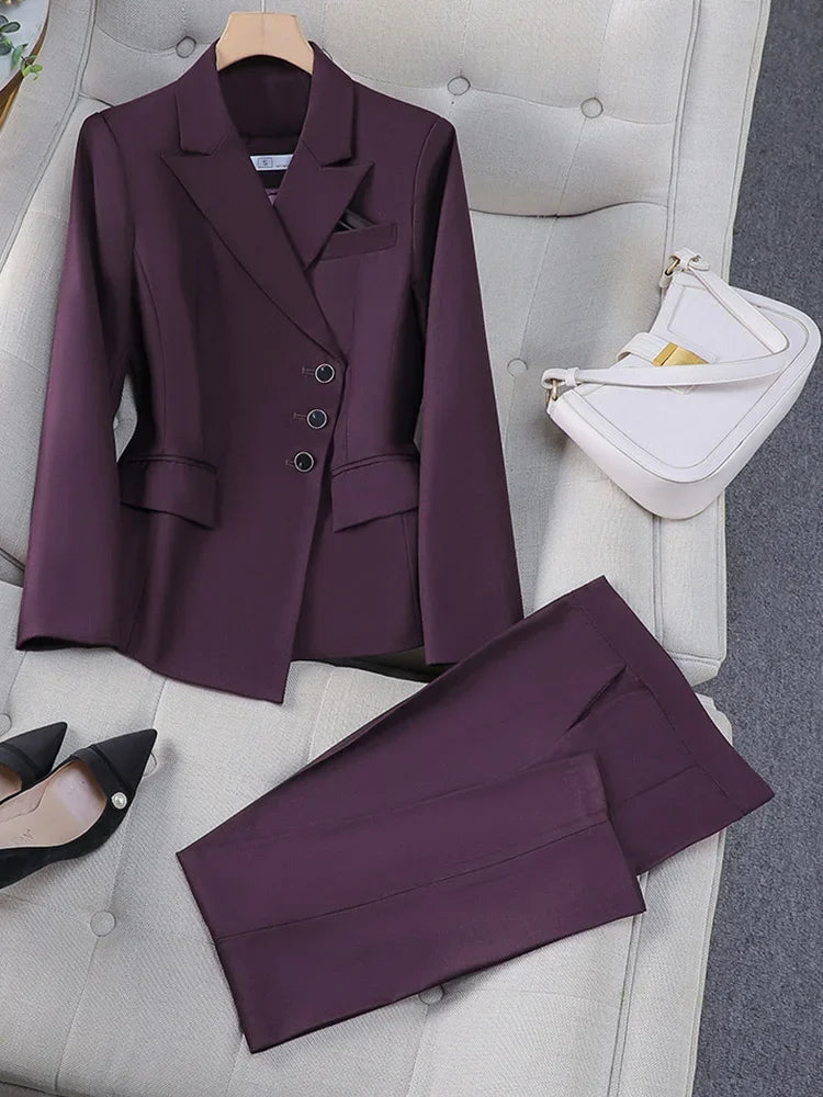 2025 New All Season Elegant 2 Piece Set for Women Pants with Single Breasted Zipper Casual Shirt Sleeve Office Business Workwea