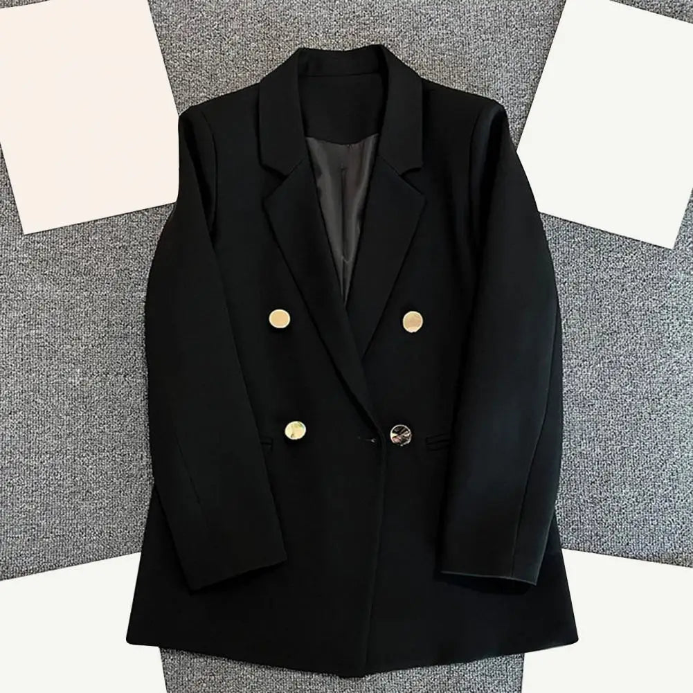 Commuting Style Suit Coat Elegant Lapel Double Breasted Suit Coat for Men Business Outwear with Pockets Solid Color Spring
