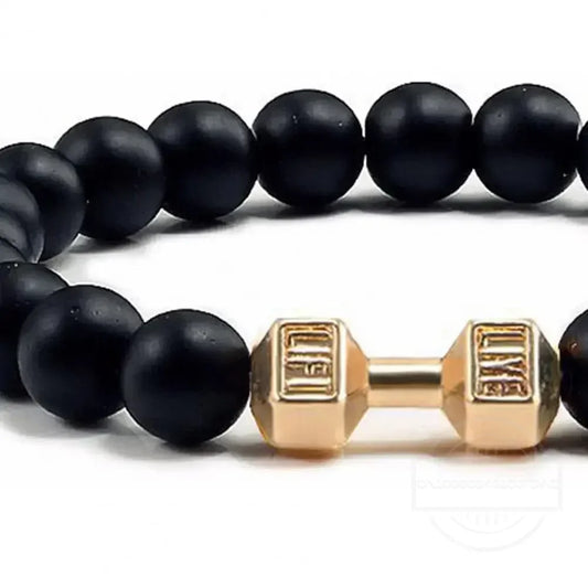 High Quality Men's Beaded Bracelet Natural Black Matte Agate Dumbbell Charm Bracelet Energy Fitness Barbell Fashion Jewelry