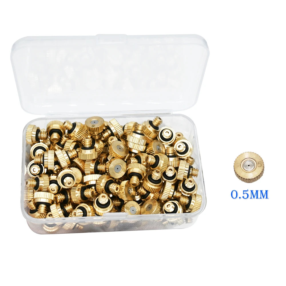50PCS Threaded Brass Misting Nozzle 0.1-0.8mm Orifice Water Mister Parts Fog Nozzle For Patio Misting System Outdoor Cooling