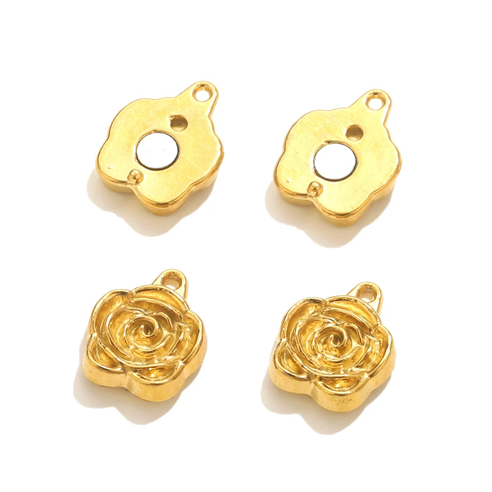 2pcs Stainless Steel Rose Flower Magnetic Connectors Clasps Magnet Charms End Cap for DIY Jewelry Making Bracelet Necklace Parts