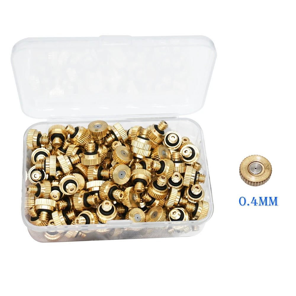 50PCS Threaded Brass Misting Nozzle 0.1-0.8mm Orifice Water Mister Parts Fog Nozzle For Patio Misting System Outdoor Cooling