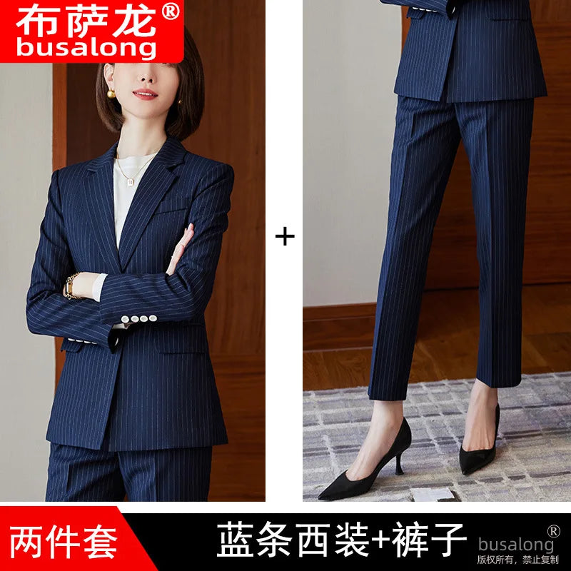 2023Spring and Autumn Long SleeveOLProfessional Women's Suit Blazer and Pants Business Formal Wear Elegant Fashion Set Workwear