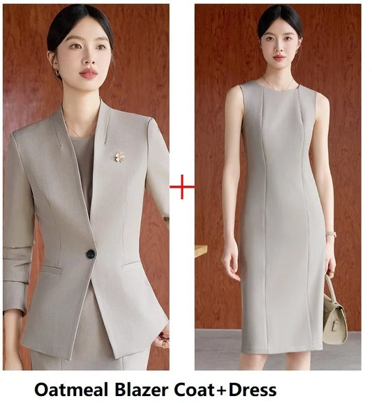 Formal Women Business Suits OL Styles Office Ladies Spring Autumn with Tops and Dress Career Interview Outfits Clothing Sets