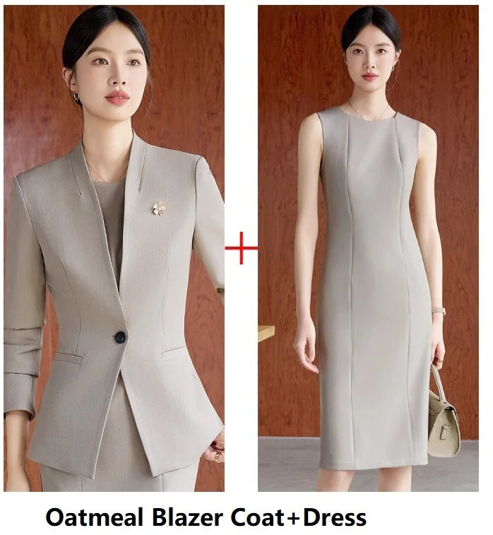 Formal Women Business Suits OL Styles Office Ladies Spring Autumn with Tops and Dress Career Interview Outfits Clothing Sets
