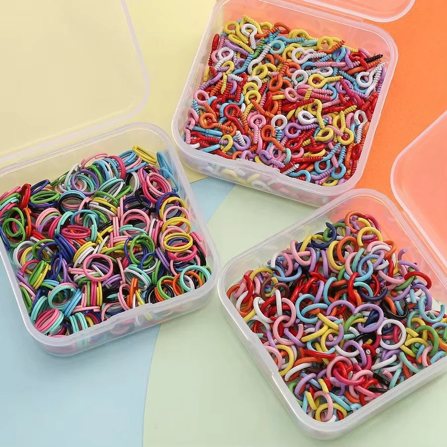 Colored DIY Jewelry Accessories Set Bead Keychain Open Jump Rings Lobster Clasp Hook Small Screw Eye Pins for DIY Jewelry Making