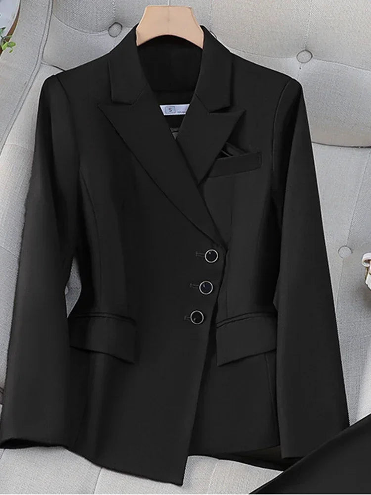 2025 New All Season Elegant 2 Piece Set for Women Pants with Single Breasted Zipper Casual Shirt Sleeve Office Business Workwea