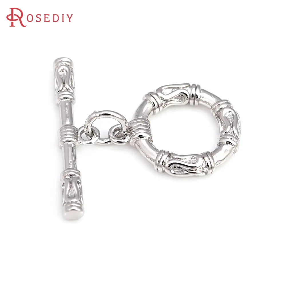 18K Gold Color Brass Round Shape Heart O Toggle Clasps Bracelet Connect Clasps Diy Jewelry Making Supplies Accessories for Women