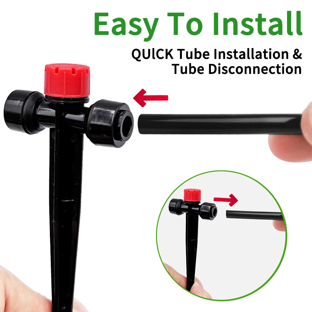Push-to-Fit Drip Irrigation Emitters for 1/4" Drip Irrigation Tubing, Adjustable 360 Degree Water Flow Drippers Sprayer
