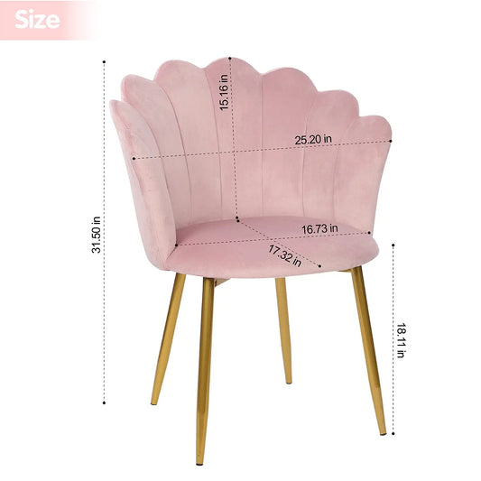 Modern Armchair Tub Chair, Velvet Vanity Dressing Table Chair with Curved High Back and Gold Plating Metal Legs for Bedroom, Liv