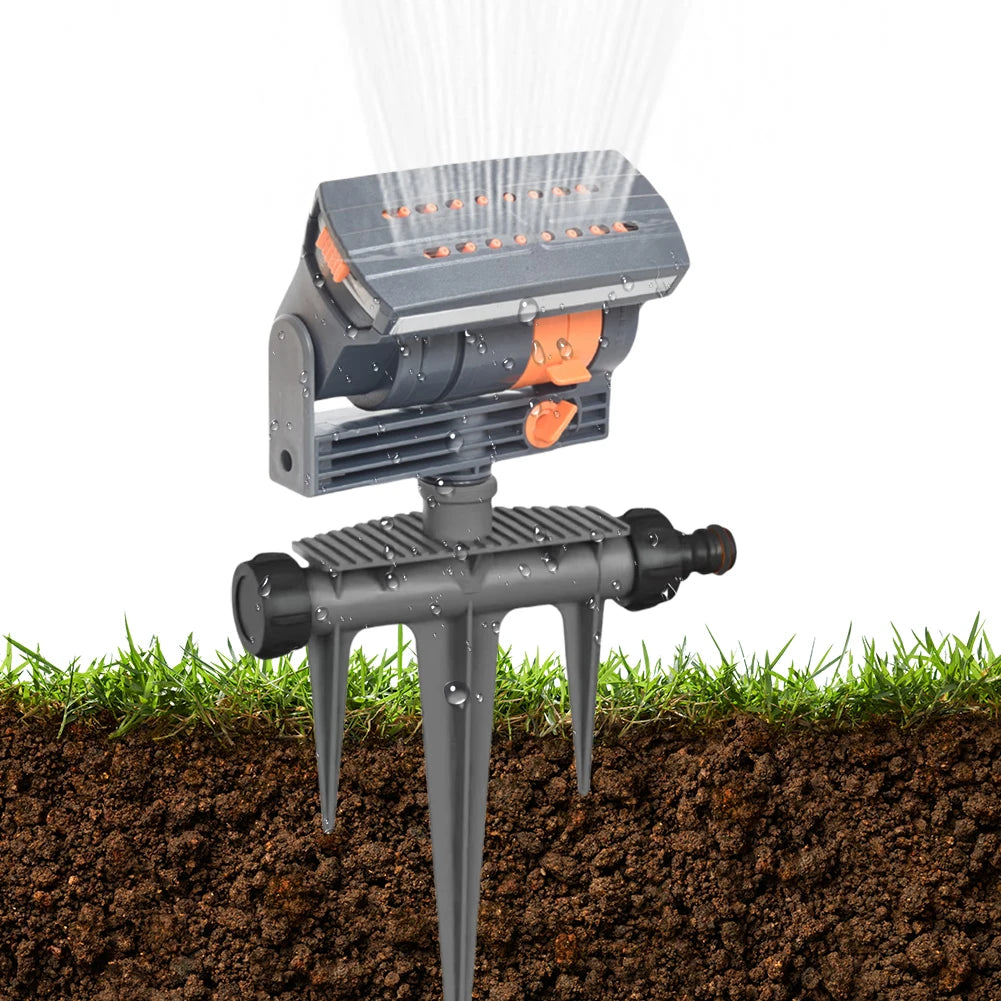 Mini Oscillating Sprinkler Adjustable Automatic Garden Sprinkler 16 Holes Rotating Lawn Sprinkler for Outdoor Yard Garden