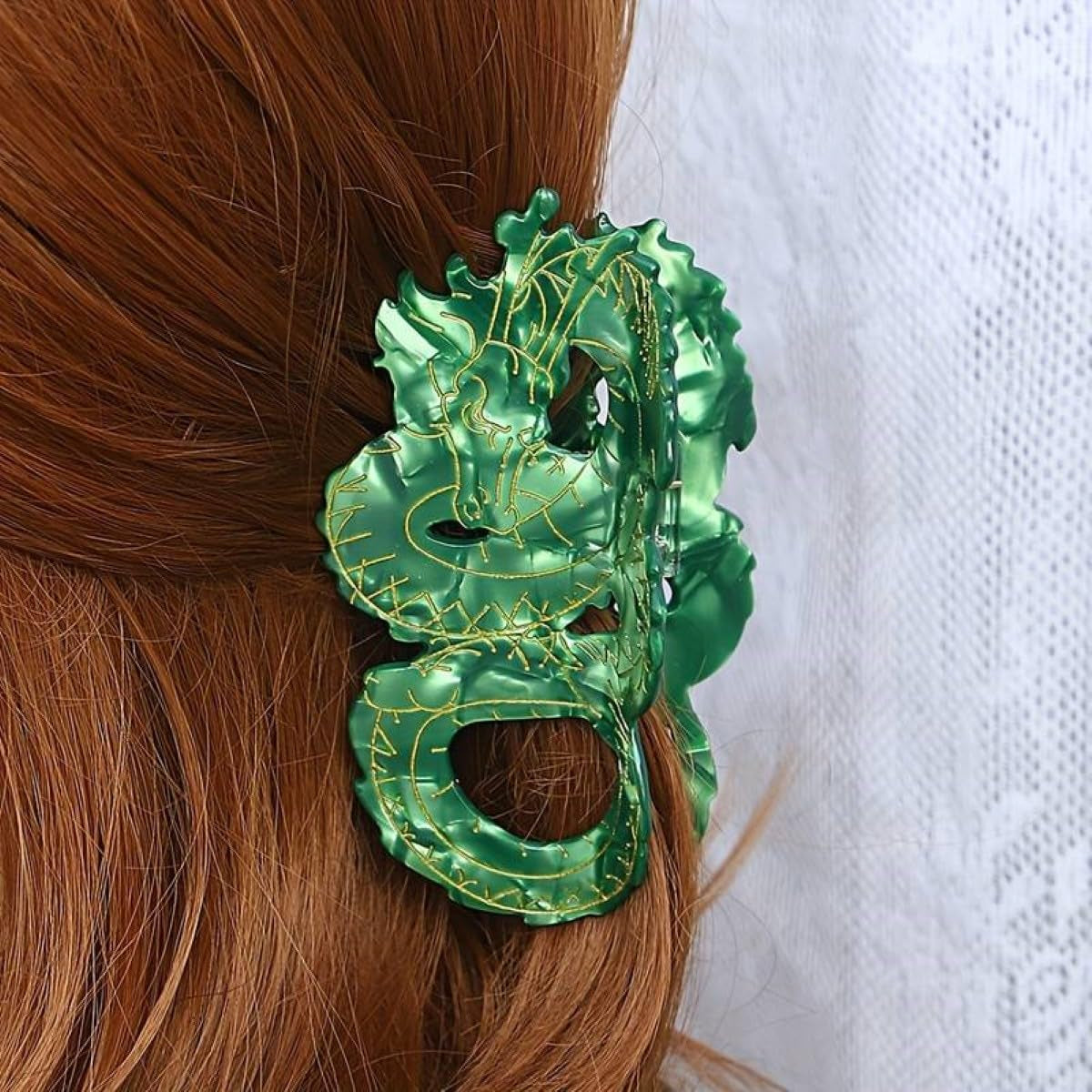 Dragon Hair Clip,Acetate Hair Claw,Small Hair Clips for Women,Green