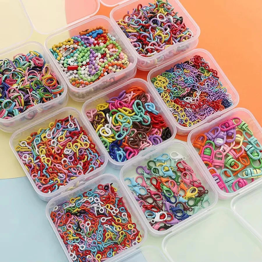 Colored DIY Jewelry Accessories Set Bead Keychain Open Jump Rings Lobster Clasp Hook Small Screw Eye Pins for DIY Jewelry Making