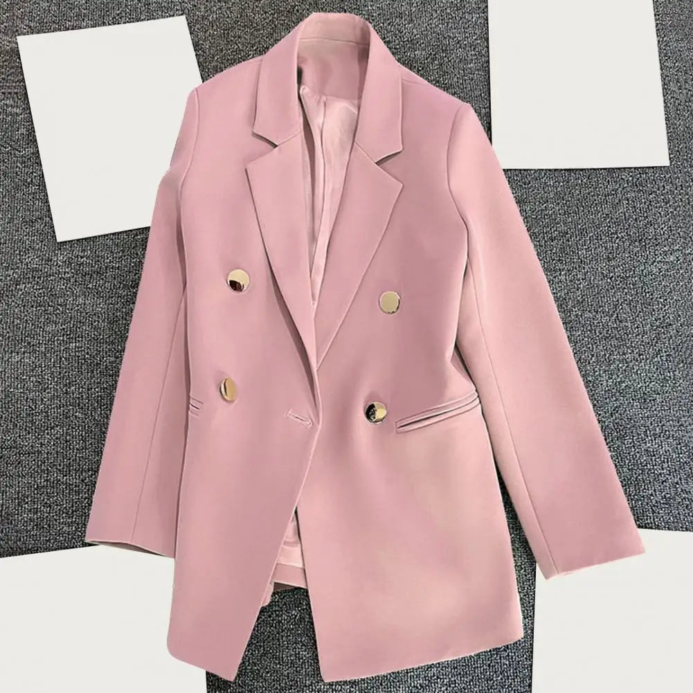 Commuting Style Suit Coat Elegant Lapel Double Breasted Suit Coat for Men Business Outwear with Pockets Solid Color Spring