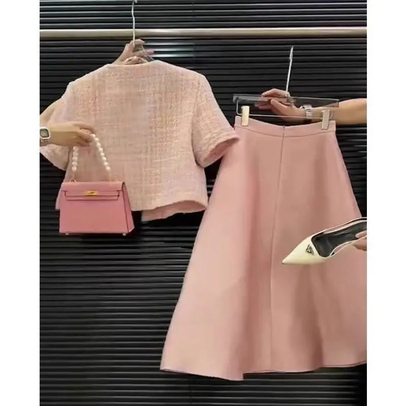2025 Summer Pink French Suit Set Women's - Hong Kong Chic Sleeveless Blazer & Skirt Two Piece Set Luxury Light Elegant Outfit