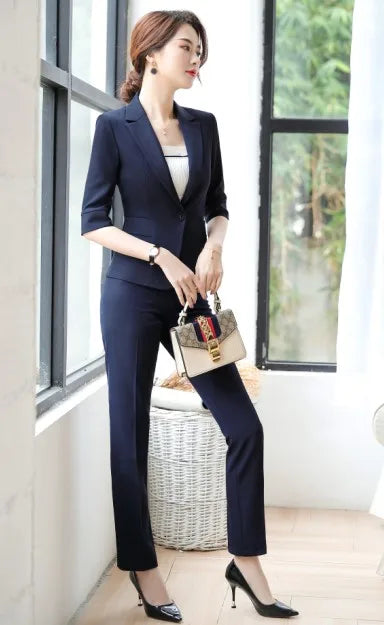 Naviu High Quality Women Suit Summer Fashion Temperament Formal Half Sleeve Blazer and Skirt Office Ladies Interview Work Wear