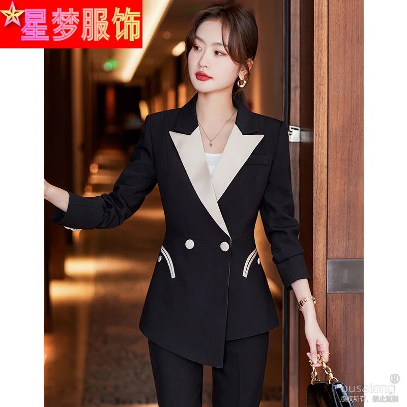 White Contrast Color Blazer for Women, Autumn New Style, Elegant Goddess Style, Professional Business Suit, Workwear Set