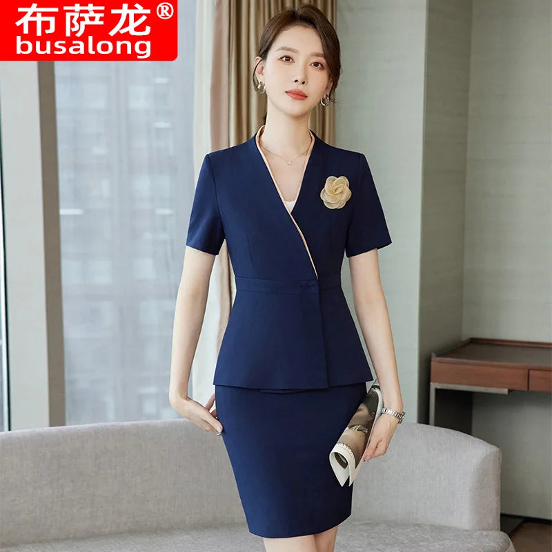 Professional Outfit Elegant Goddess Style Summer Hotel Front Desk Uniform Sales Office Suit Women Short Sleeve Jewelry Store Wor
