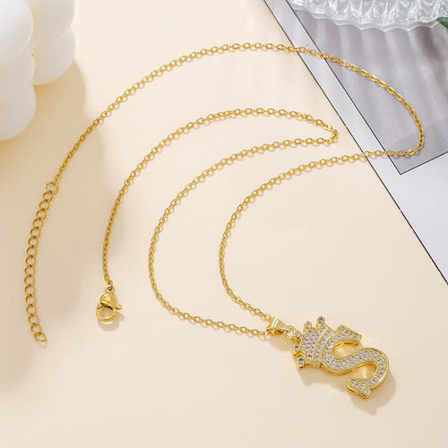 1PCS Fashionable Gold Diamond Crown Uppercase Letter Popular Pendant