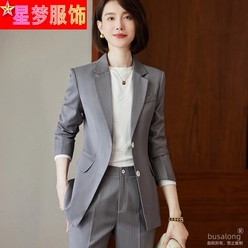 2023Spring and Autumn Long SleeveOLProfessional Women's Suit Blazer and Pants Business Formal Wear Elegant Fashion Set Workwear