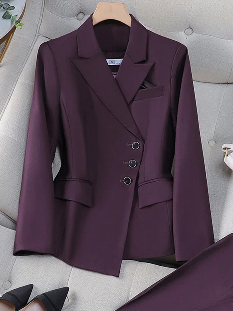 2025 New All Season Elegant 2 Piece Set for Women Pants with Single Breasted Zipper Casual Shirt Sleeve Office Business Workwea
